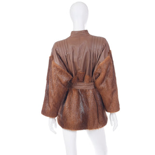 YSL 1980s Yves Saint Laurent Fourrures Brown Leather Jacket W Fur