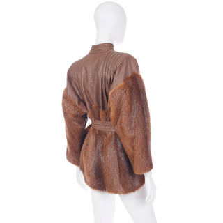 1980s Yves Saint Laurent Fourrures Brown Leather YSL Jacket W Fur 
