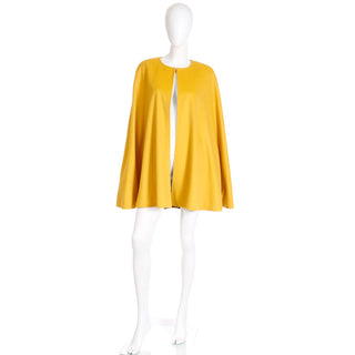 1980s YSL Vintage Yellow Collarless Wool Cape