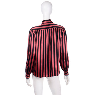 Yves Saint Laurent Orange & Black Striped Silk Bow Blouse Black Stripes
