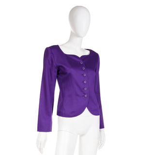 YSL 1980s Yves Saint Laurent Purple Scalloped Neckline Cotton Jacket
