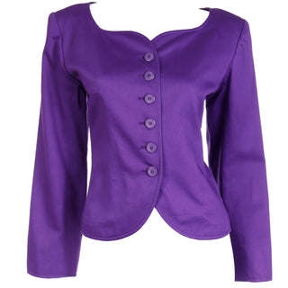 1980s Yves Saint Laurent Purple Scalloped Neckline Cotton Jacket Made in France