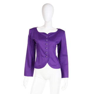1980s Yves Saint Laurent Purple Scalloped Neckline Cotton Jacket YSL