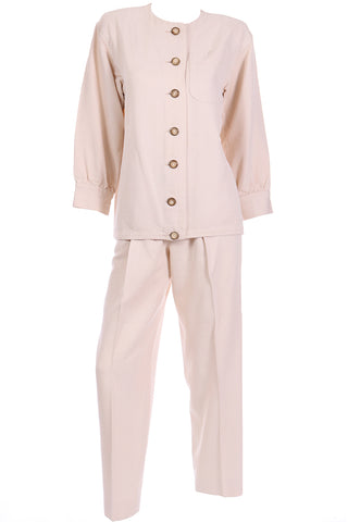 1980s Yves Saint Laurent Natural Cotton 2 Pc Jacket & Trouser Suit