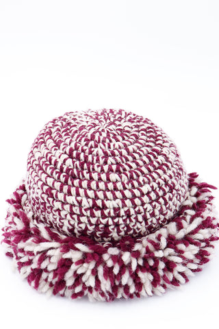 1970s Yves Saint Laurent Burgundy & White Knit Hat