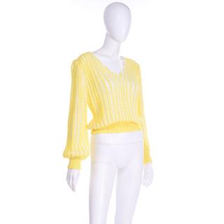 Vintage Yellow Knit Spring or Summer Sweater Top With Bishop Sleeves