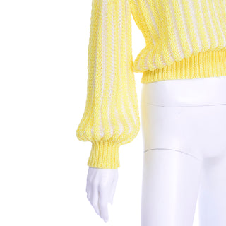 Vintage Yellow Knit Spring Summer Sweater Top With Balloon Bishop Sleeves