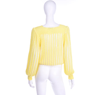 Vintage Yellow Knit Spring Summer Sweater LS Top With Bishop Sleeves