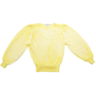 Vintage Yellow Knit Spring Summer LS vintage Sweater Top With Bishop Sleeves 