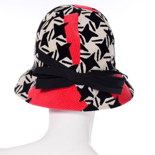 Yves Saint Laurent 1960s Vintage Bucket Hat Black White and Red Print