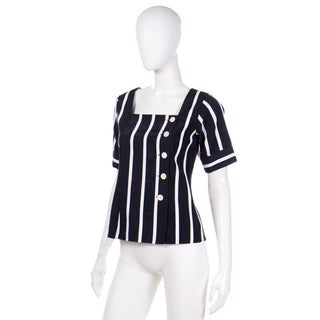 1980s Black and White YSL top with square neckline