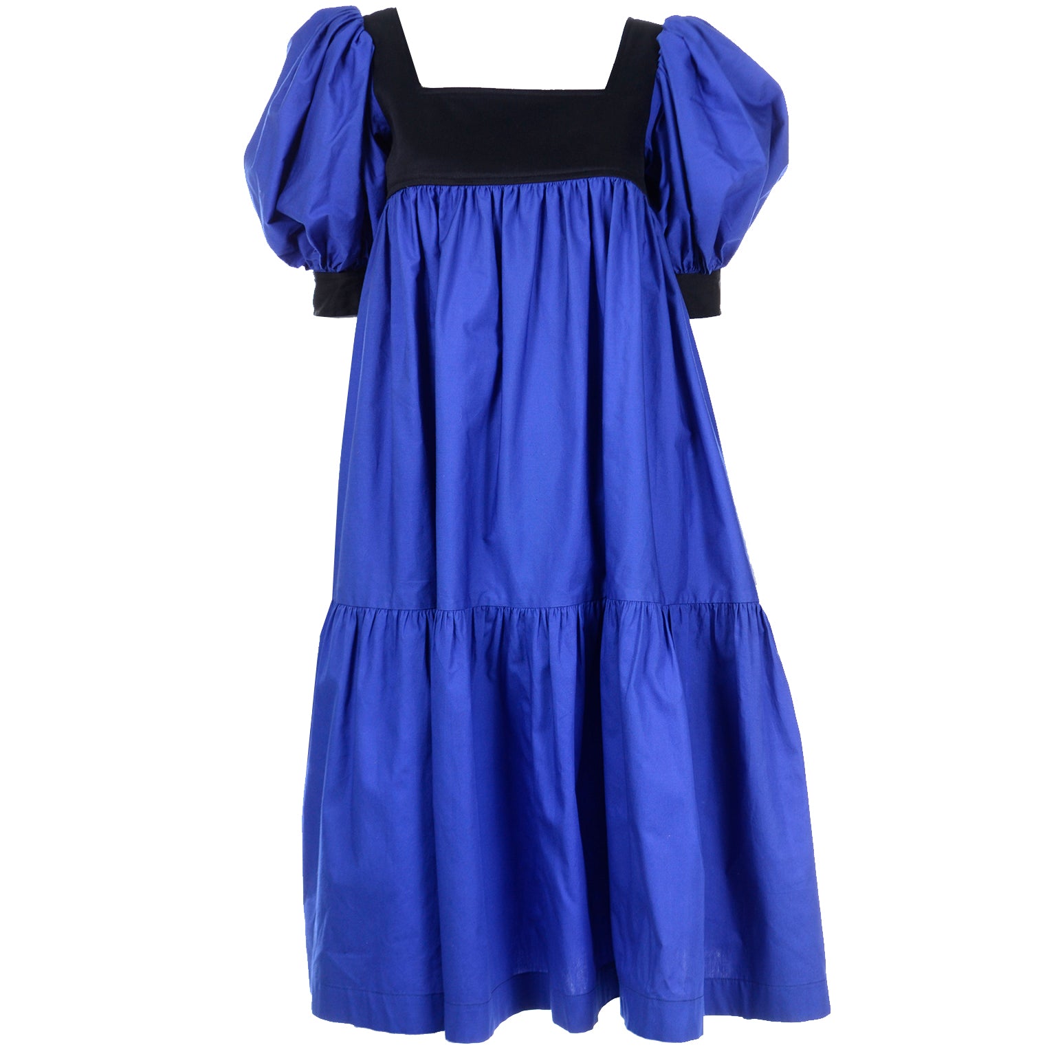 Vintage Yves Saint Laurent Blue & Black Cotton Peasant Dress – Modig