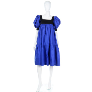 Vintage Yves Saint Laurent Blue & Black Cotton Peasant Dress