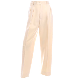 Vintage Yves Saint Laurent Cream Wool High Waisted Pants YSL trousers