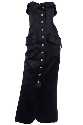 1985 Yves Saint Laurent Black Satin Strapless Gown