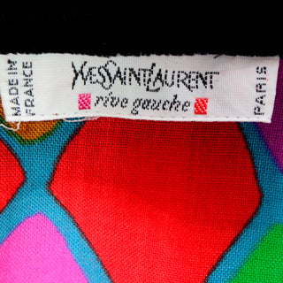 1990 Yves Saint Laurent Colorful Diamond Harlequin Print Runway Blouse made in France