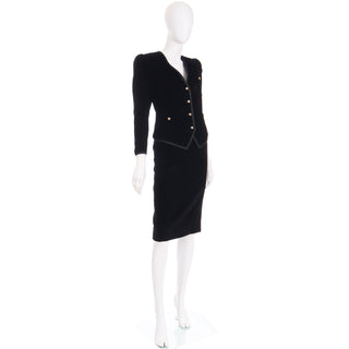 1980s YSL Black Velvet Vintage Skirt Suit