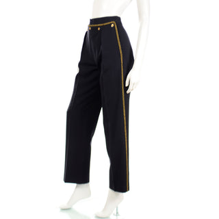 1979 Yves Saint Laurent Vintage Pants W Faux Chain & Gold Button Details