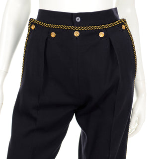 1979 Yves Saint Laurent Vintage Pants W Faux Chain & Gold Button Details Sailor Style