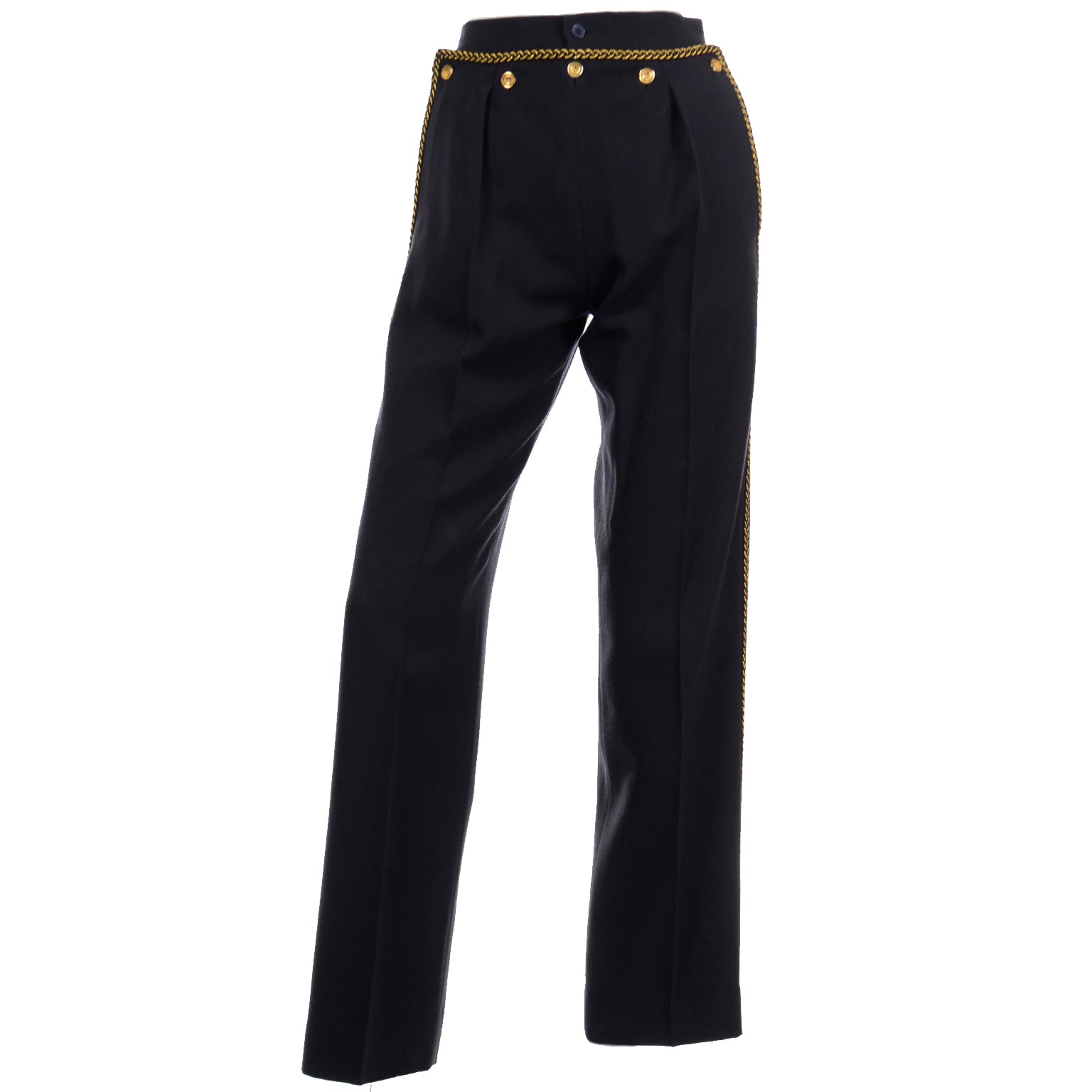 Yves Saint Laurent Vintage Pants W Faux Chain & Gold Button Details