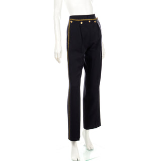 Runway 1979 Yves Saint Laurent Vintage Pants W Faux Chain & Gold Button Details