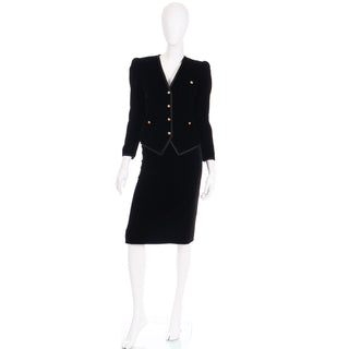 1980s Yves Saint Laurent Black Velvet Vintage Skirt Suit