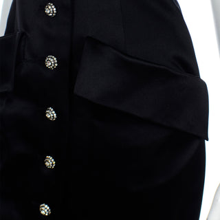 1985 Yves Saint Laurent Black Satin Strapless Gown w Slant Pockets