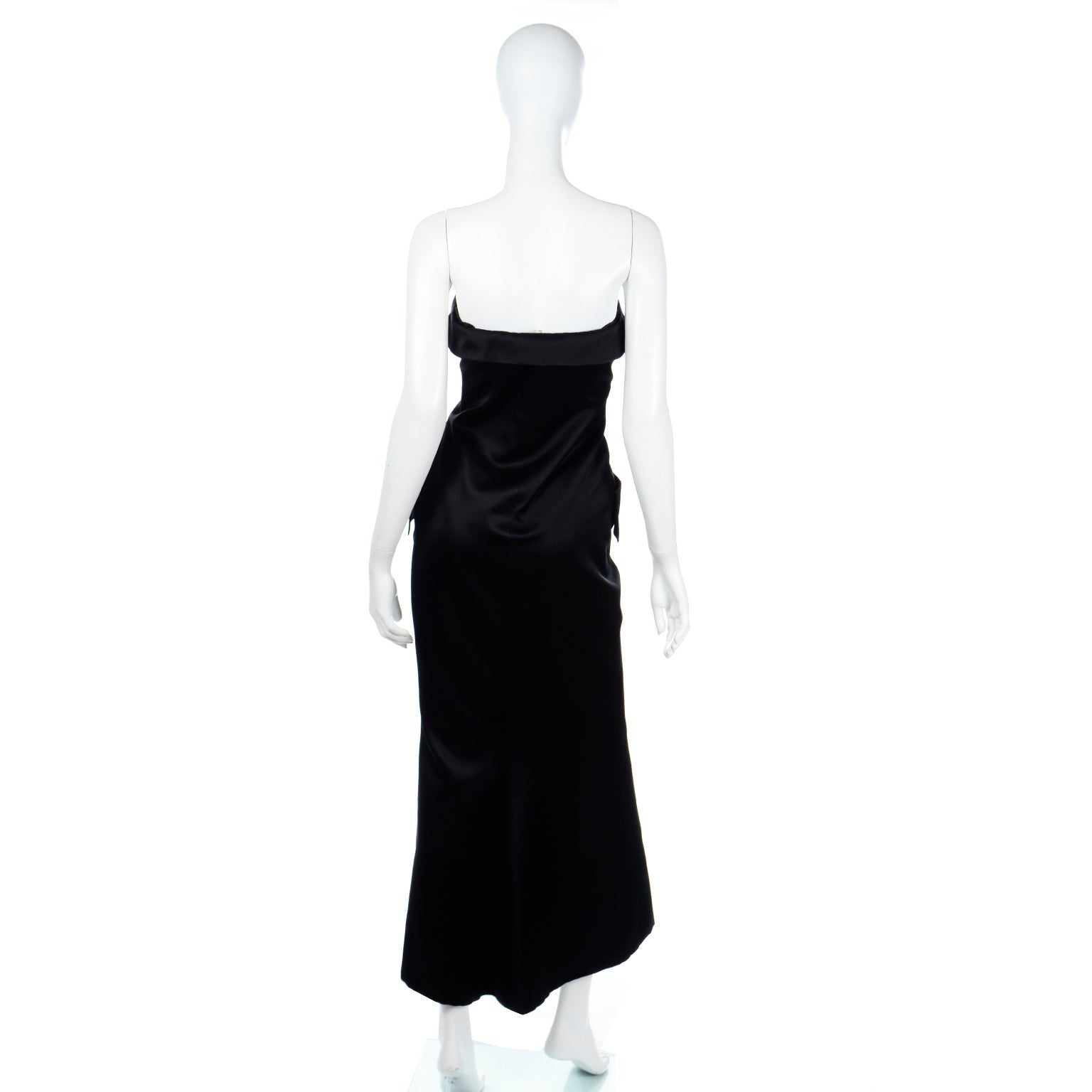 1980s YSL Black Satin Strapless Vintage Gown w Rhinestone Buttons Modig 1980s YSL Black Satin Strapless Vintage Gown w Rhinestone Buttons Modig