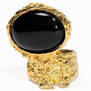 Vintage YSL black stone gold ring Yves Saint Laurent Size 8