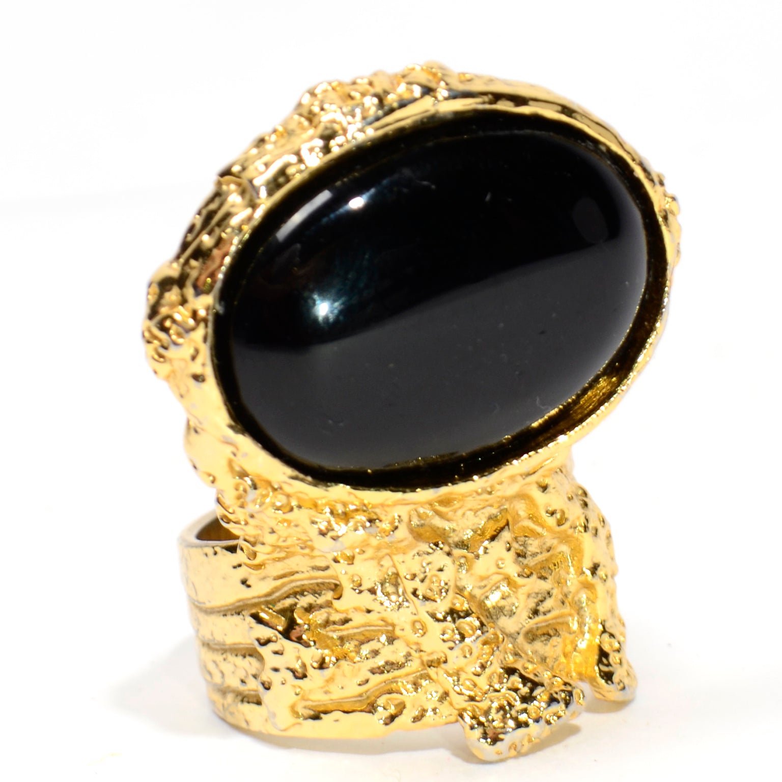 Vintage YSL Yves Saint Laurent Abstract Gold Ring W Black Stone