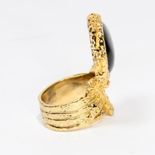 Abstract Vintage YSL black stone gold ring Yves Saint Laurent