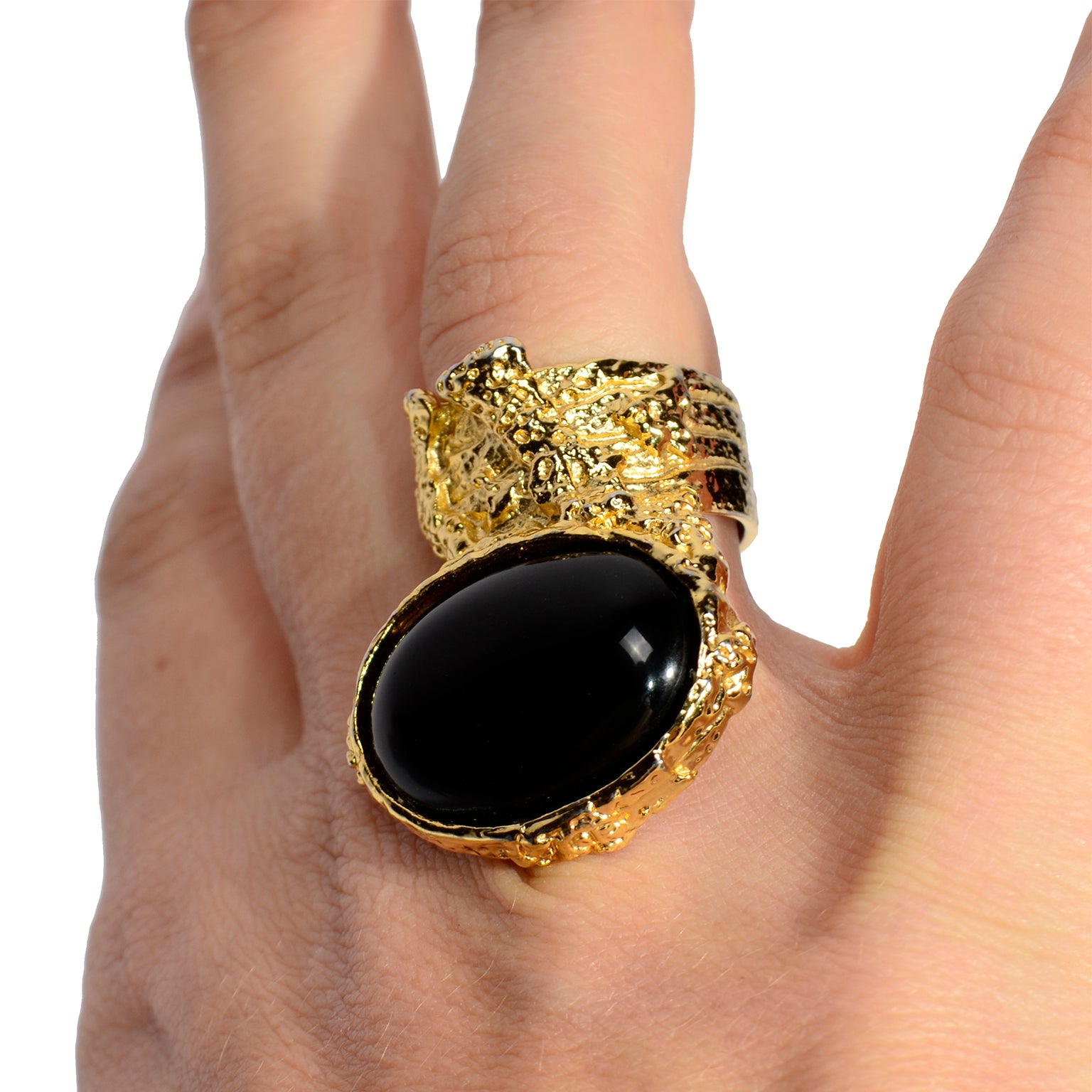 Vintage YSL Yves Saint Laurent Abstract Gold Ring W Black