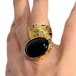 Rare Vintage YSL black stone gold ring Yves Saint Laurent
