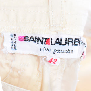 Vintage Yves Saint Laurent Cream High Waisted Pants w Cargo Pockets high waist size 6 late 1970s early 1980s