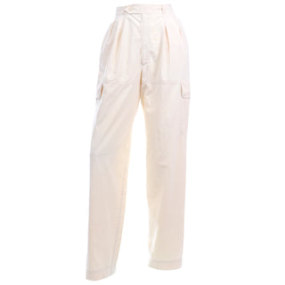 Vintage Yves Saint Laurent Cream High Waisted Pants w Cargo Pockets 1980s