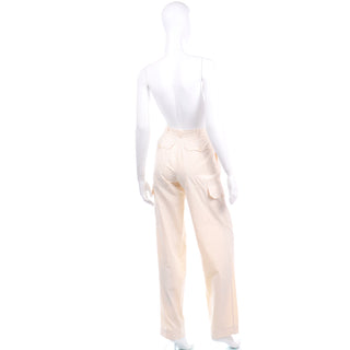 Vintage Yves Saint Laurent Cream High Waisted Pants w Cargo Pockets High Waist