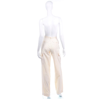 Vintage Yves Saint Laurent Cream High Waisted Pants w Cargo Pockets High Waist size 6