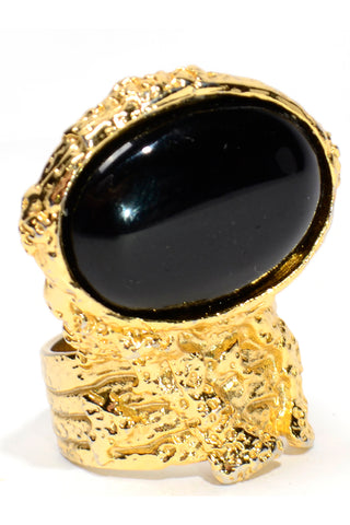 Vintage YSL black stone gold ring Yves Saint Laurent