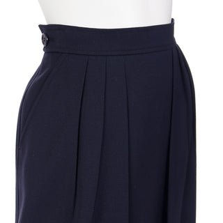 1980s Yves Saint Laurent YSL Pleated Blue Wool Vintage Skirt