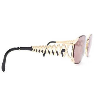 1990s Round Yves Saint Laurent Zig Zag Arm Sunglasses