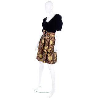 80s Abstract Splatter Print Vintage 1980's Gold, Copper and Black Dress