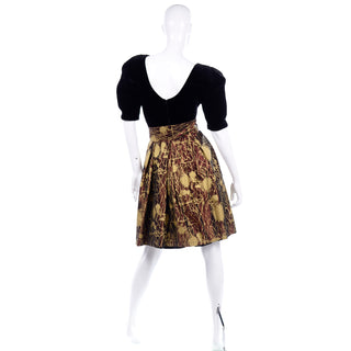 Abstract Splatter Print Vintage 1980's Gold, Copper and Black Evening Dress
