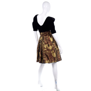 Abstract Splatter Print Vintage 1980's Gold, Copper and Black Dress 80s