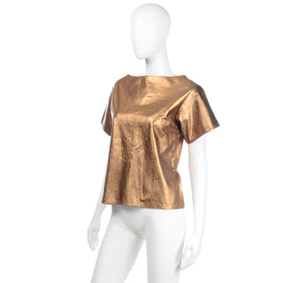 1990s Bronze Leather Short Sleeve Boat Neck Top