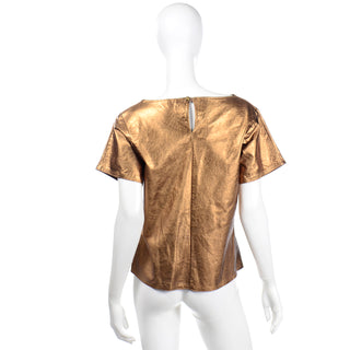 1990s Bronze Leather Short Sleeve Boat Neck Top