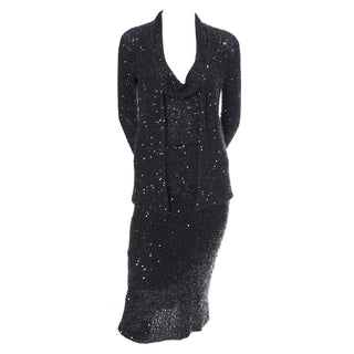 Black Donna Karan Vintage Evening Dress and Cardigan 90s