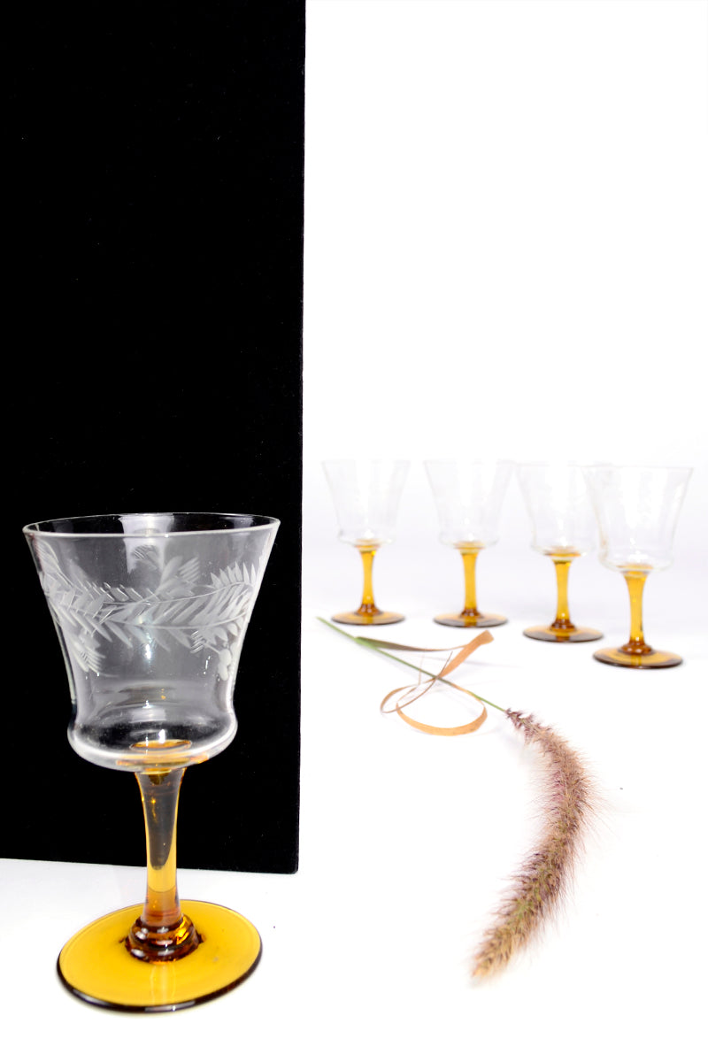 Vintage Amber Glass Champagne Flutes Set of 8