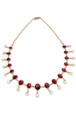 Antique Garnet Crystal Fringe Collar Necklace 9k