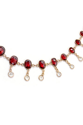 Victorian Antique Garnet Crystal Fringe Collar Necklace 9k