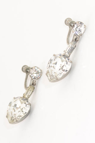 1950s Large Teardrop Rhinestone Drop Earrings